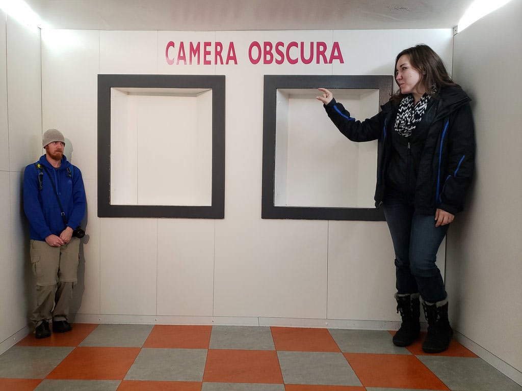 looking misproportioned at camera obscura in Edinburgh Scotland