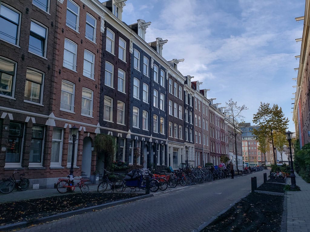 amsterdam city street with bicycles