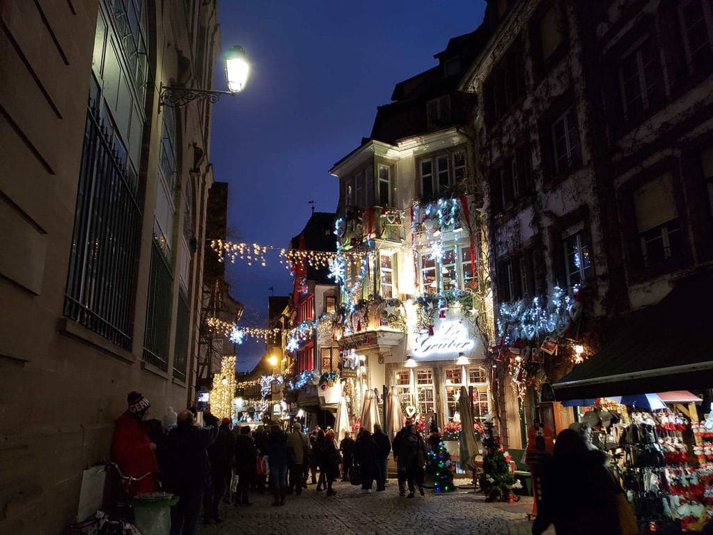 christmas light street in strasbourg france