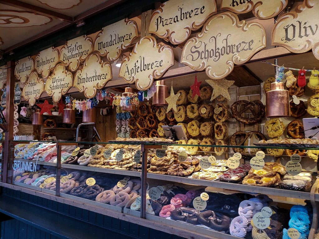 salzburg austria christmas market pretzel stand