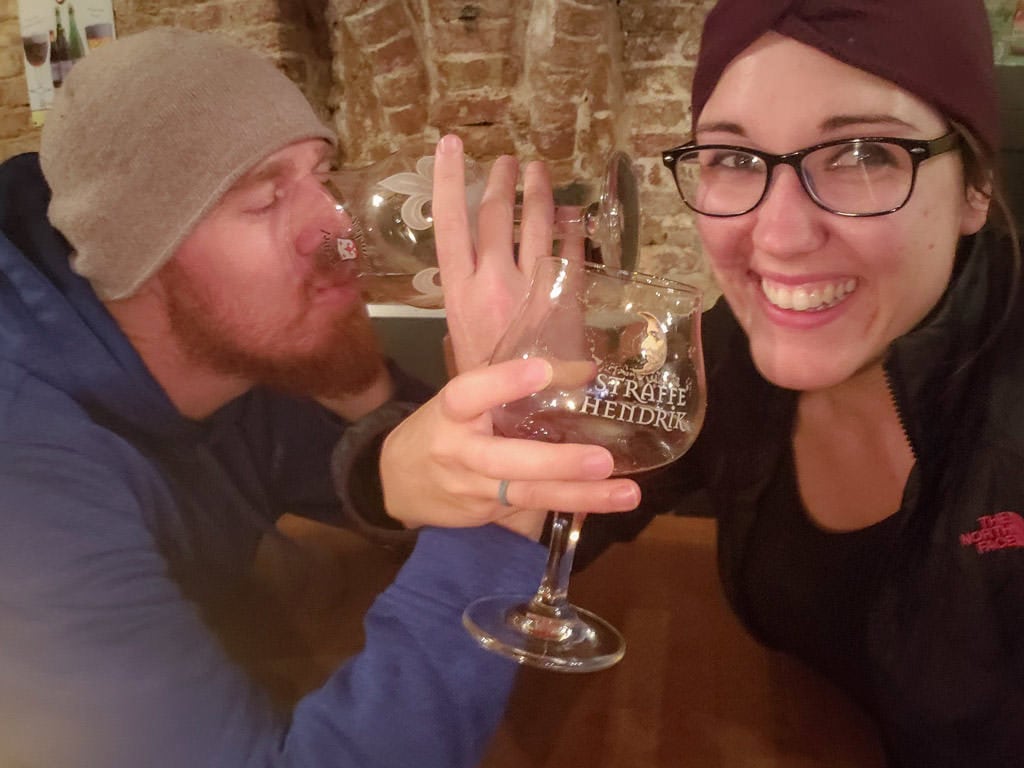 beer drinking selfie at le trappiste in bruges belgium