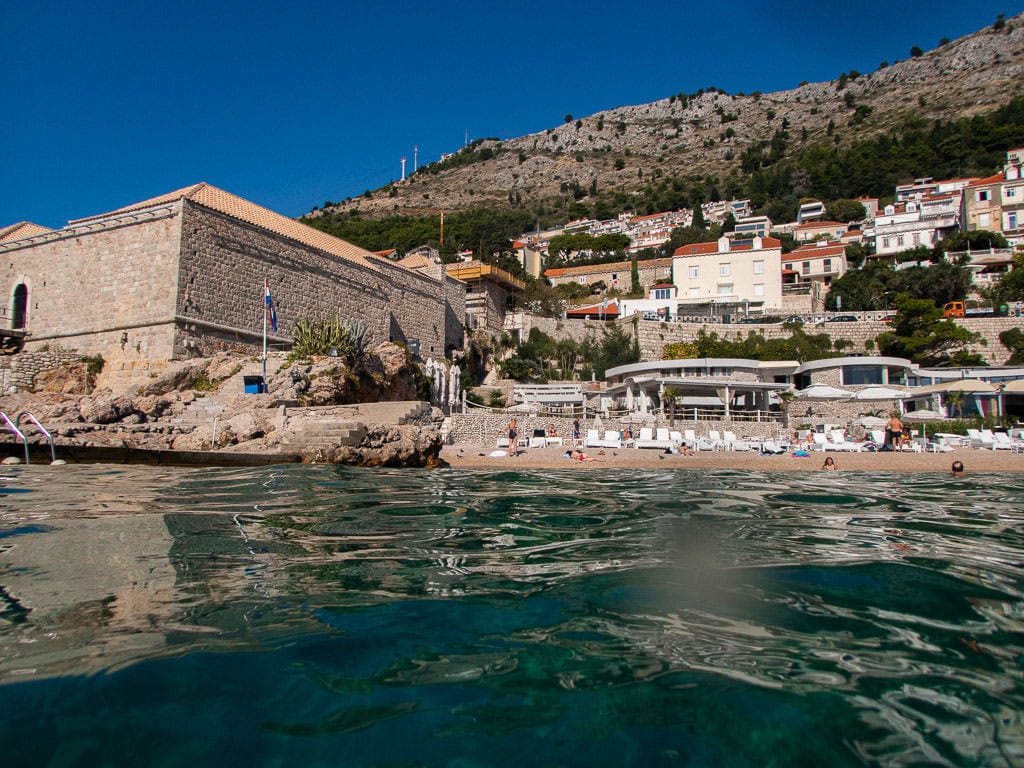 From the water at Banje Beach looking towards the shore