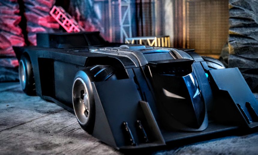 Side profile view of the DC Multiverse Batmobile DC Rebirth version