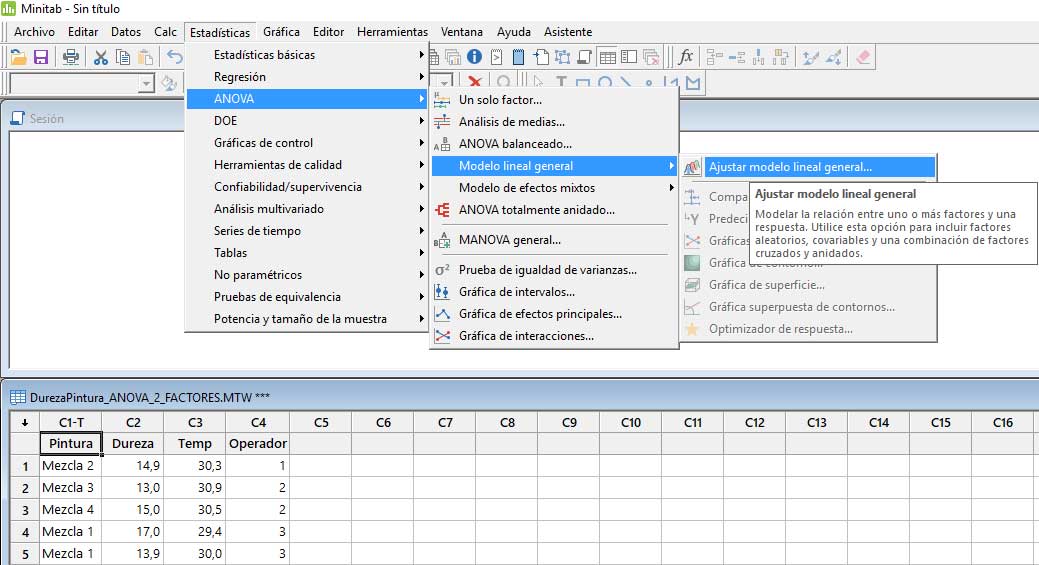 ANOVA de factores con Minitab