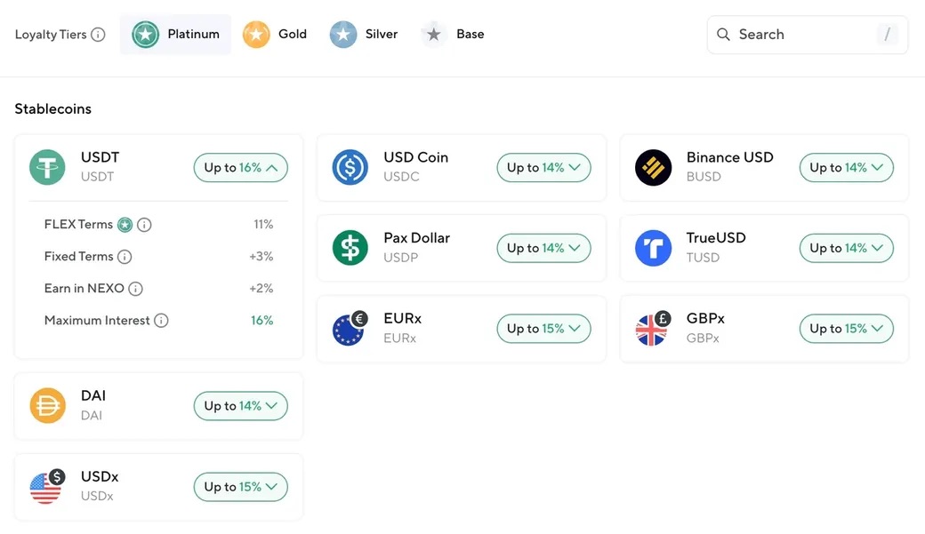 Nexo Earn Interest Rates