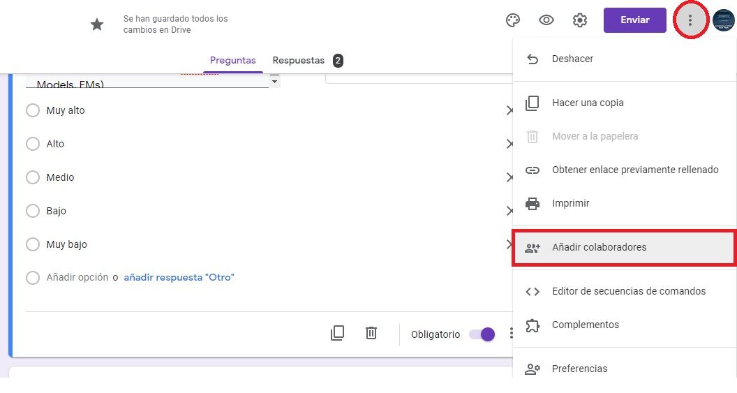 Añadir colaboradores en GOOGLE FORMS