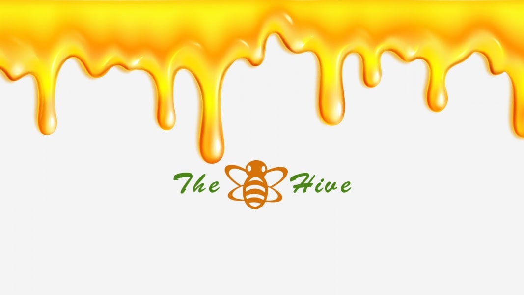 The Hive logo centered beneath a dripping honey graphic