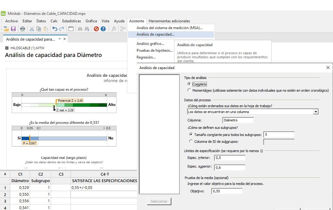 Configuración de los parámetros de capacidad del proceso
