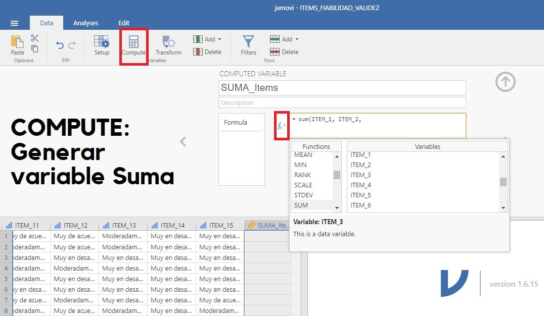 Generar variable suma en Jamovi
