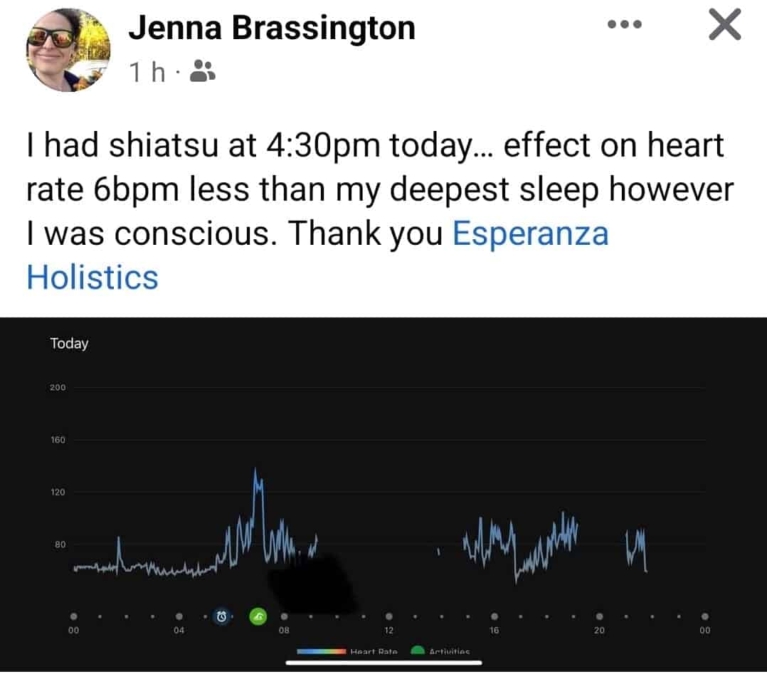 Feedback on Shiatsu by Jenna Brassington with a sleep diagram.