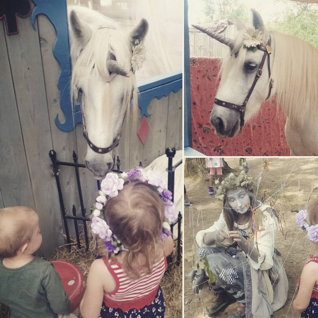 Petting unicorns.