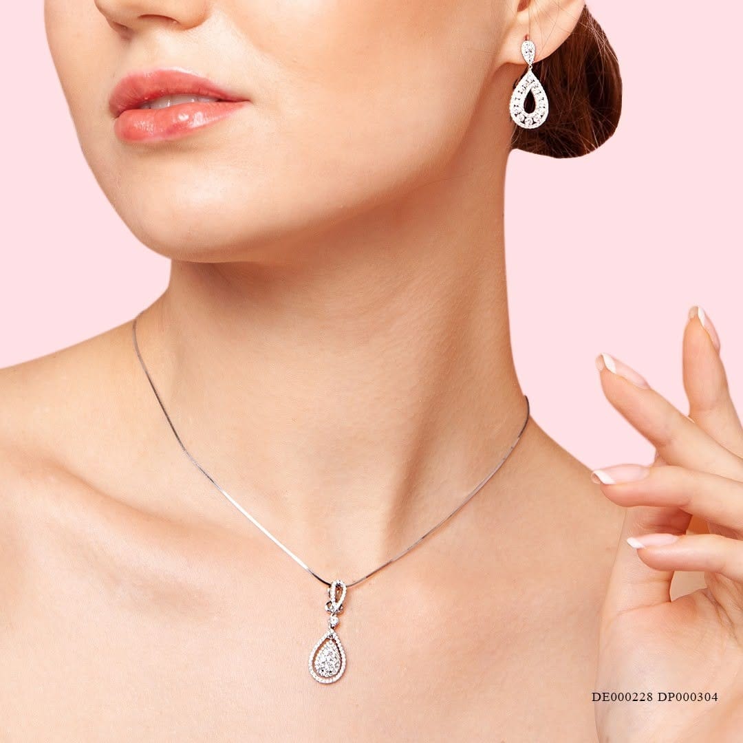 Set perhiasan berlian emas putih DE000228 & DP000304