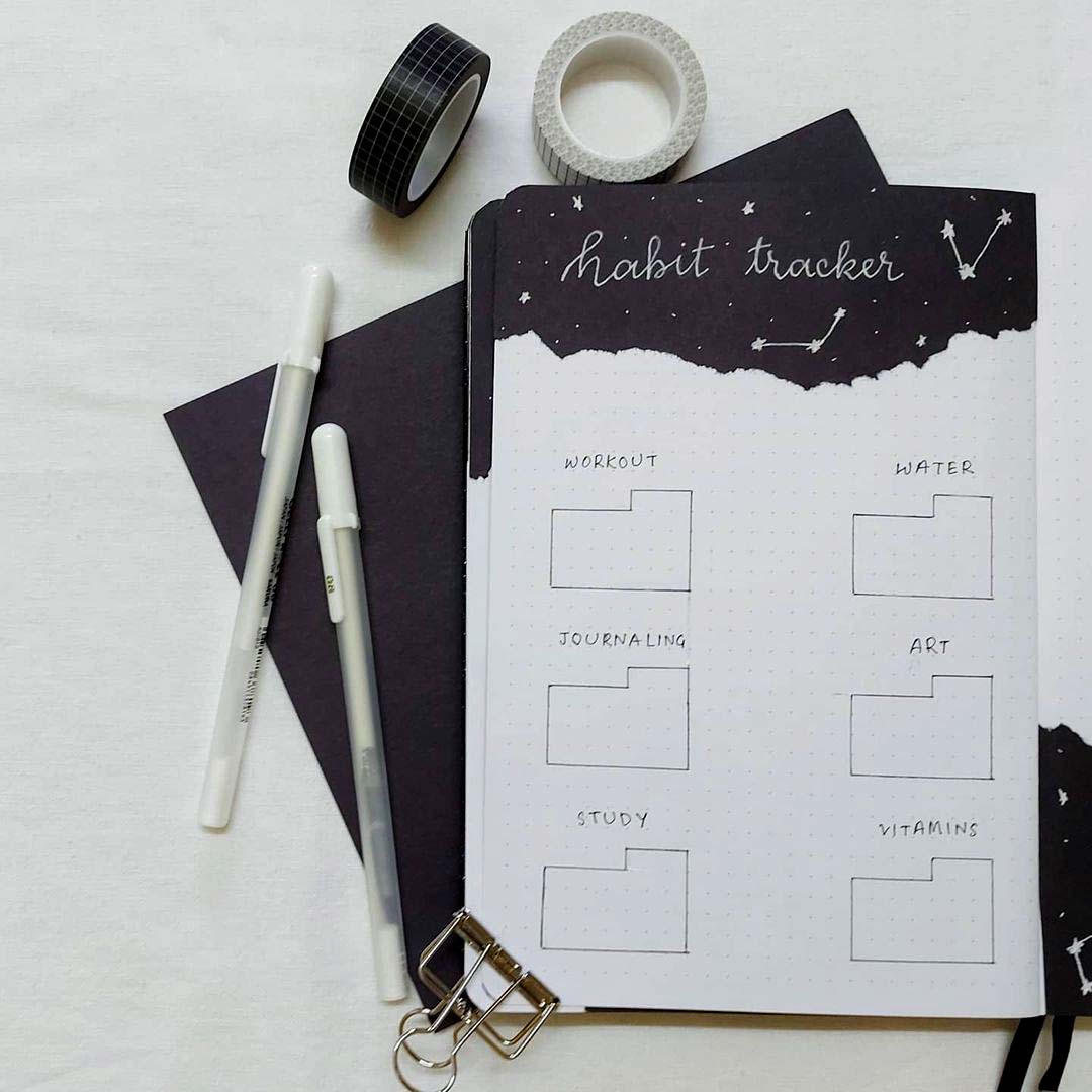 space themed tracker for bullet journal