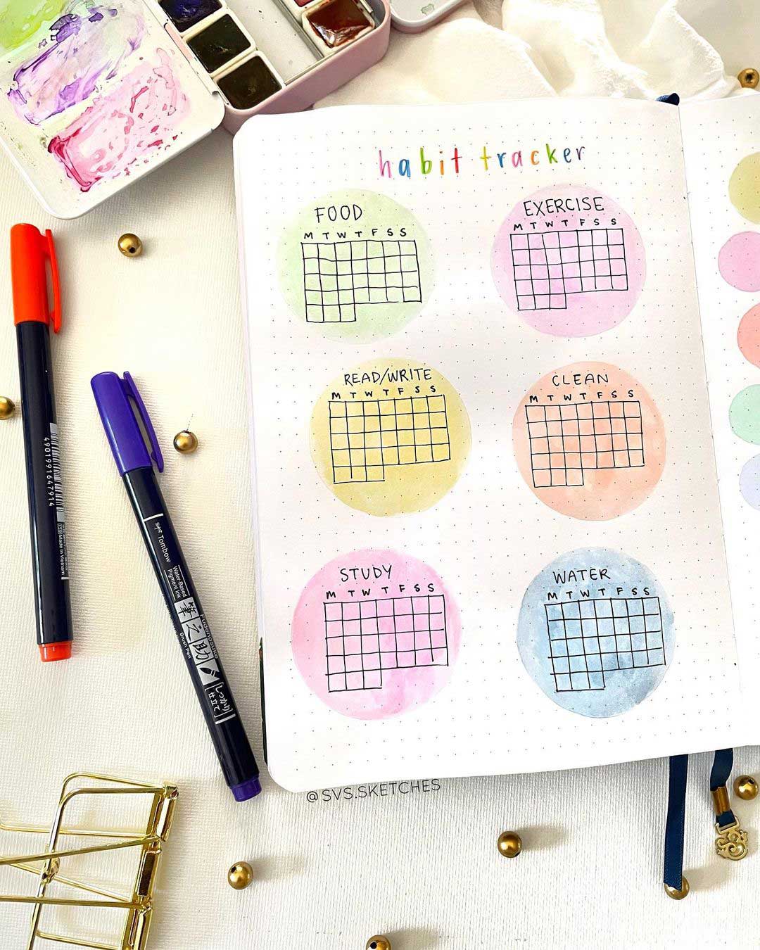 habit tracker with watercolor backgrounds