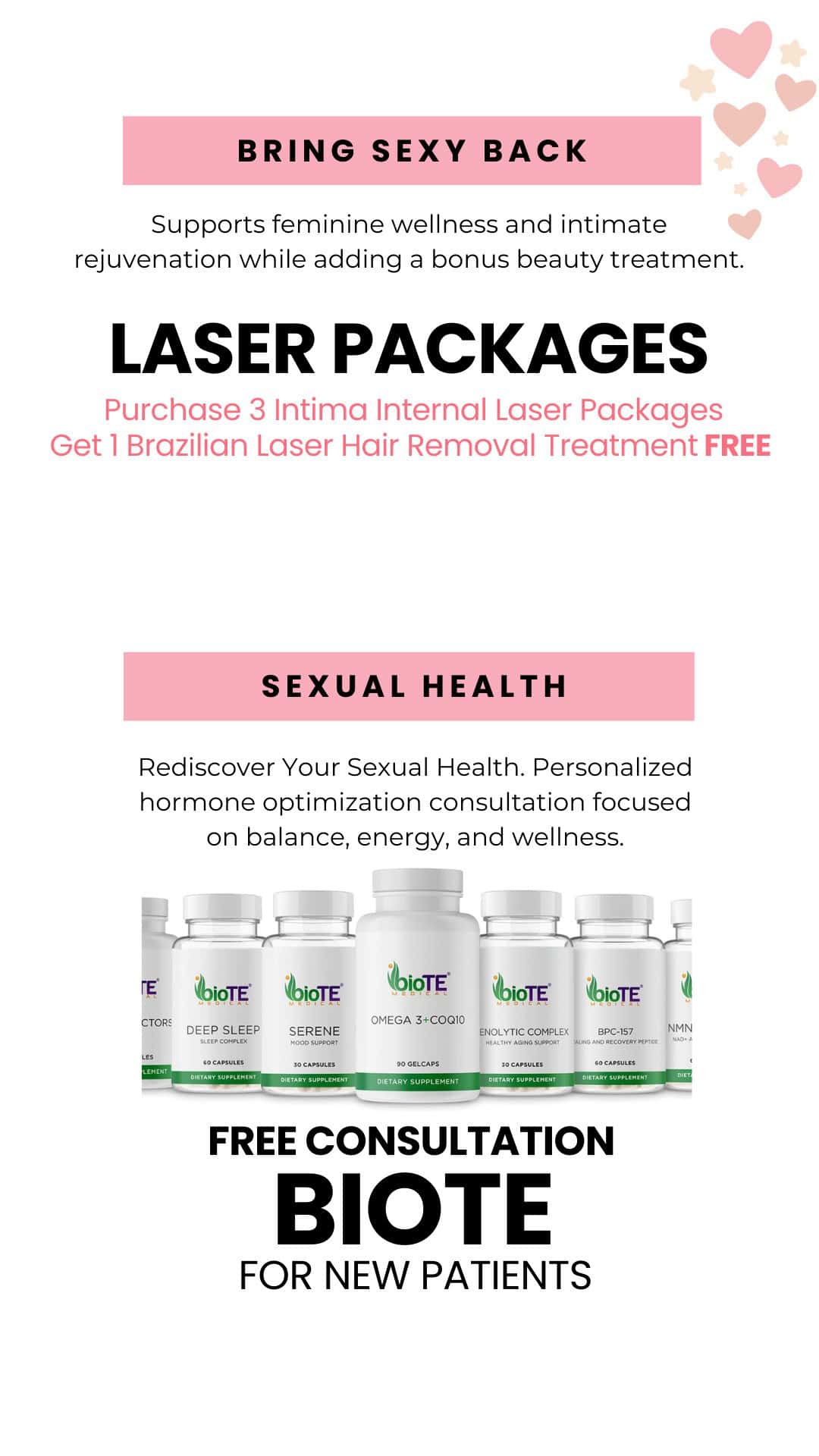 Intimate Wellness and Biote Consultation Special | Gemini Plastic Surgery February intimate wellness special at Gemini Plastic Surgery offering internal laser packages and a free Biote consultation for new patients.