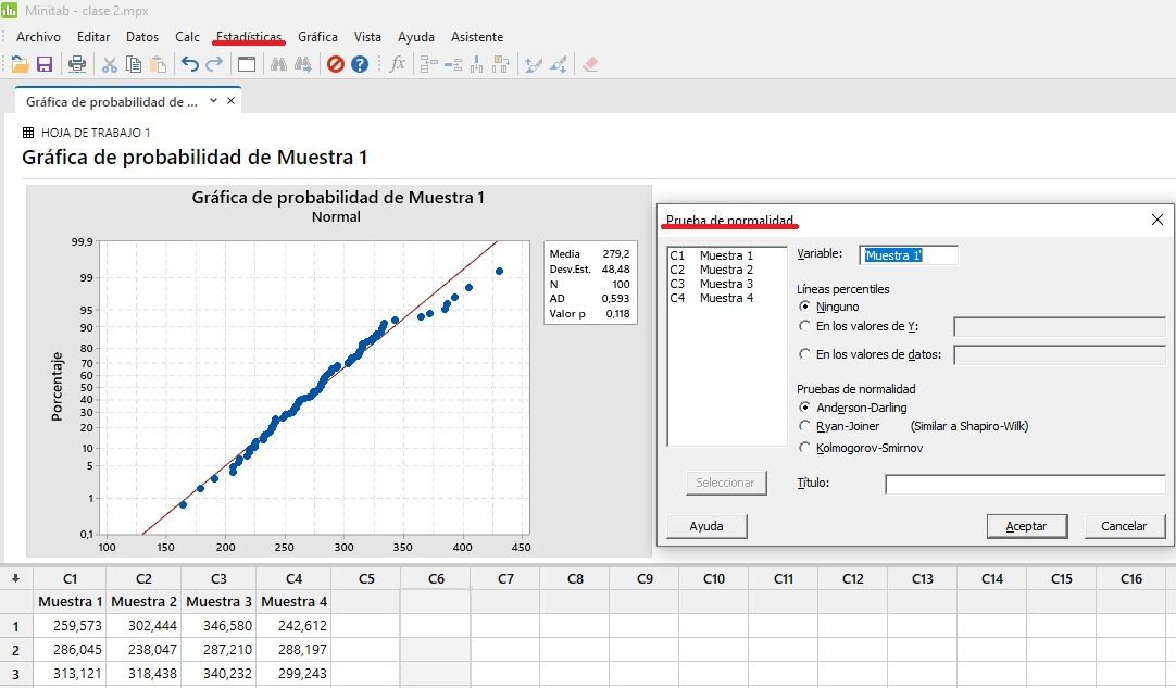 prueba de normalidad de 1 muestra