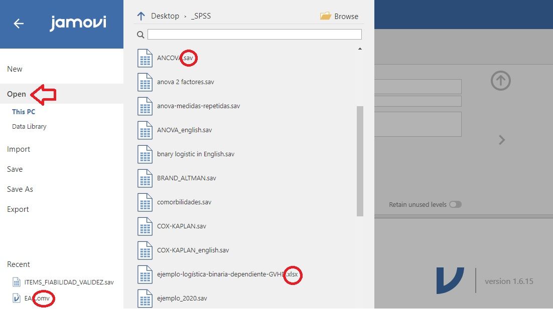 Abrir archivos de Excel, Spss o Stata en JAMOVI