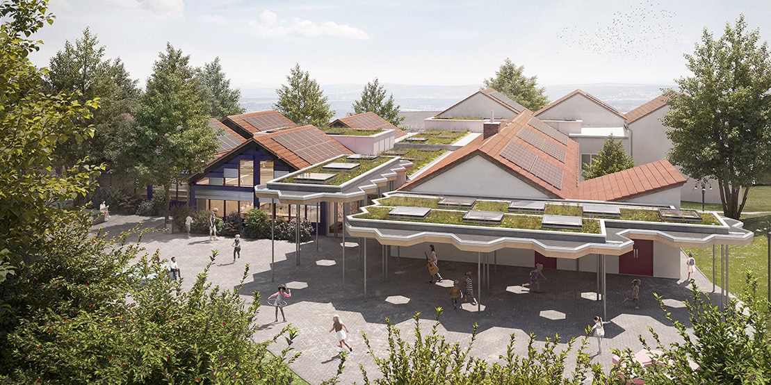Render, Holzbau, Architektur, Grundschule, Nachhaltigkeit, Bauen, Umbau, Sanierung, Visualisierung, Konzept