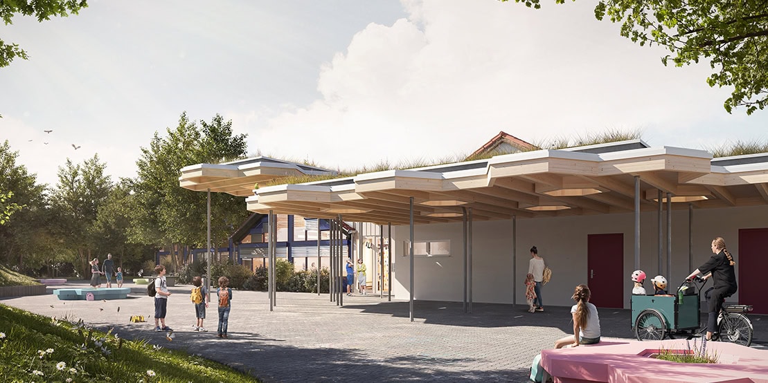 Render, Holzbau, Architektur, Grundschule, Nachhaltigkeit, Bauen, Umbau, Sanierung