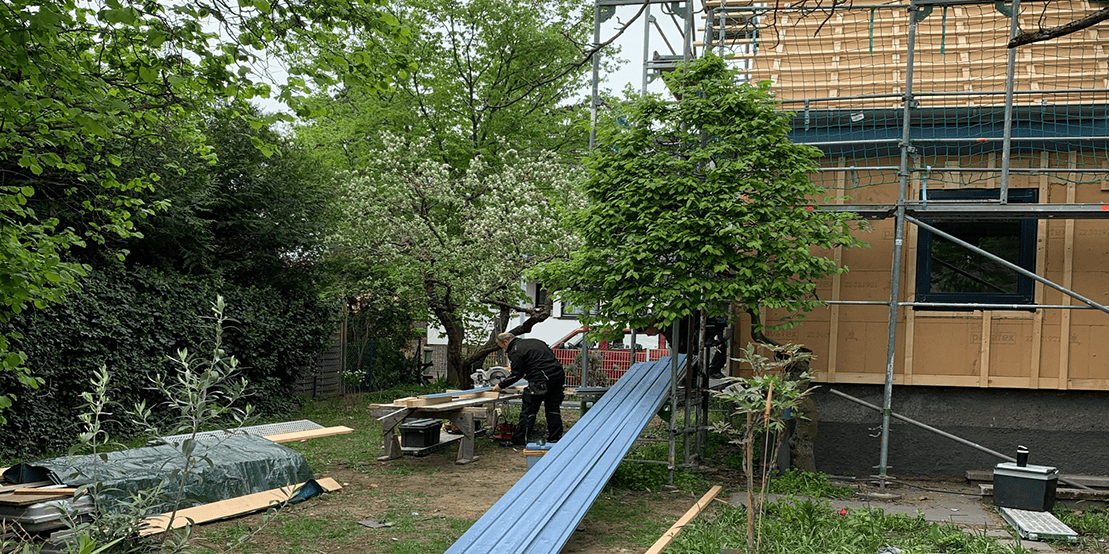 Architektur, Holzbau, Nachhaltigkeit, Neubau, Einfamilienhaus, Bau, Holz, Garten, Baustelle, Rohbau, Umbau