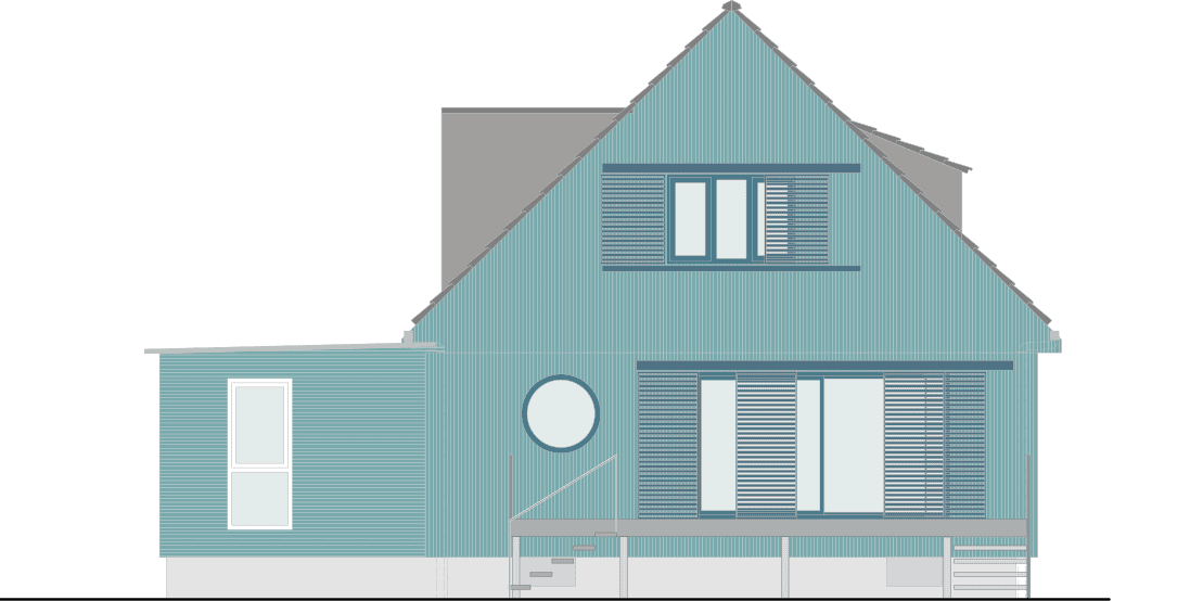 Architektur, Holzbau, Nachhaltigkeit, Neubau, Einfamilienhaus, Bau, Holz, Ansicht, Planzeichnung, Plan, Zeichnung