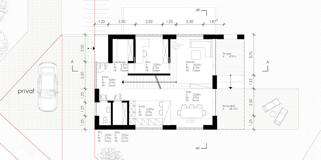 Architektur, Mauerwerk, Neubau, Einfamilienhaus, Bau, Grundriss, Erdgeschoss, Planzeichnung, Plan