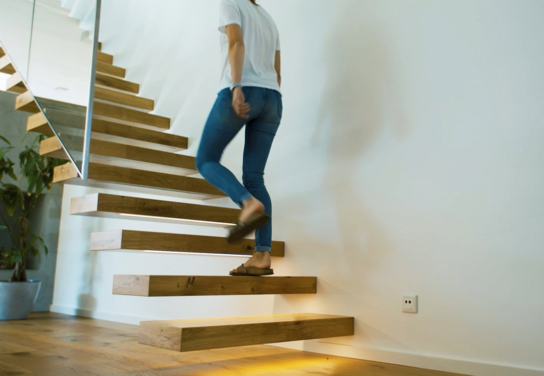 Holzbau, Architektur, Nachhaltigkeit, Bauen, Neubau, Einfamilienhaus, Innenraum, Treppe, Design