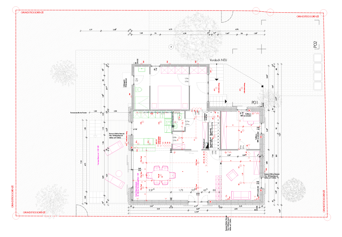 Architektur, Holzbau, Nachhaltigkeit, Neubau, Einfamilienhaus, Bau, Holz, Gaube, Stehfalz, Fenster, Dach, Grundriss, Erdgeschoss, Werkplanung