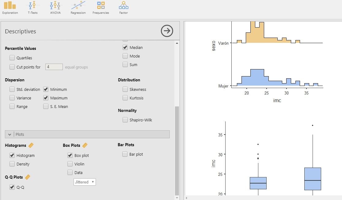 Gráficos descriptivos en JAMOVI