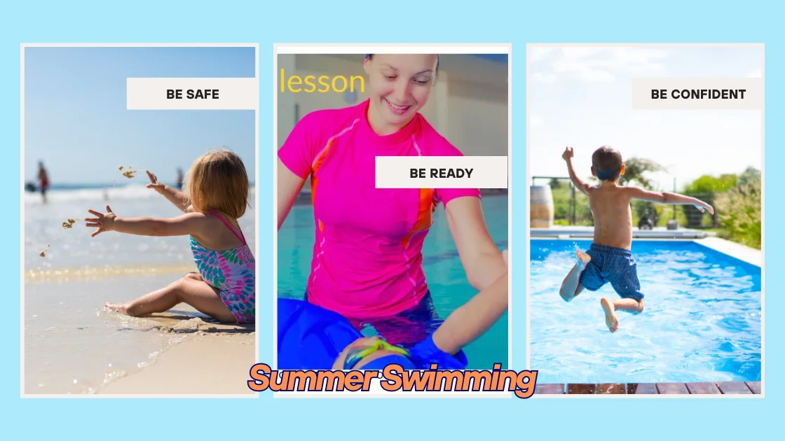 three young children are in three photos in and around water