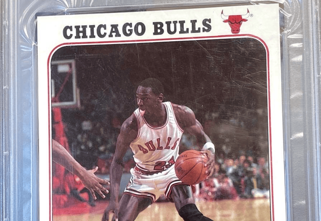 An extra-large1985 Michael Jordan rookie card