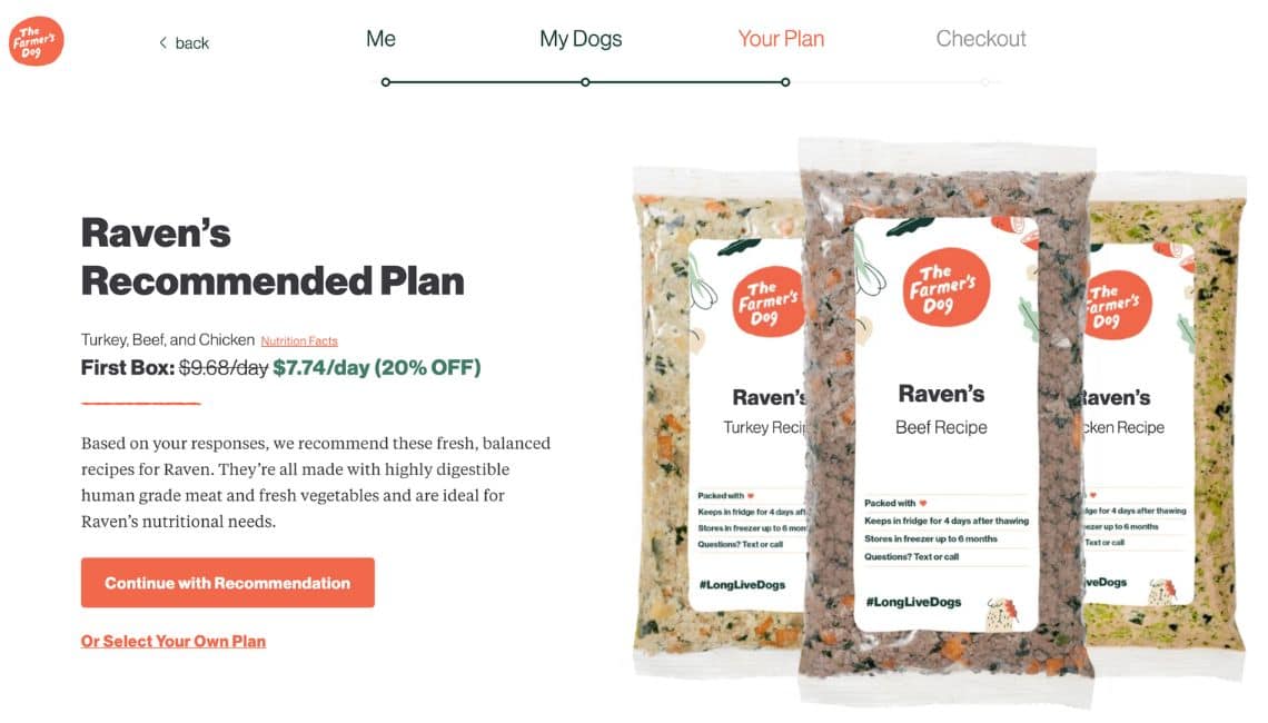 Raven's The Farmer's Dog Meal Plan