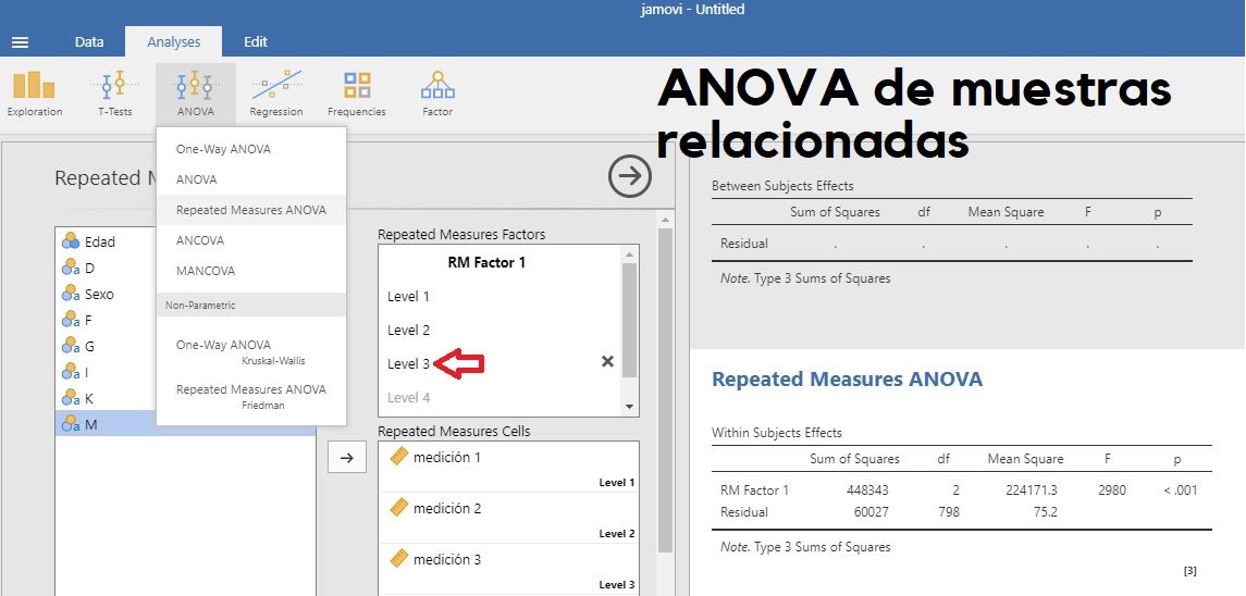 anova de medidas repetidas en JAMOVI
