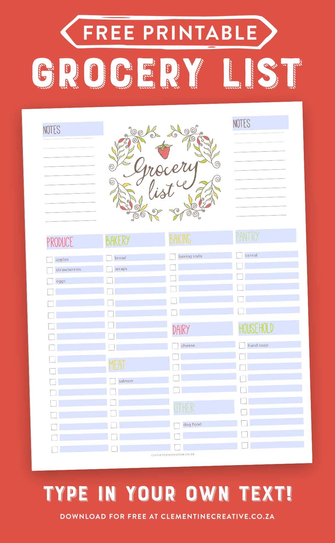 FREE PRINTABLE Household shopping list & list template