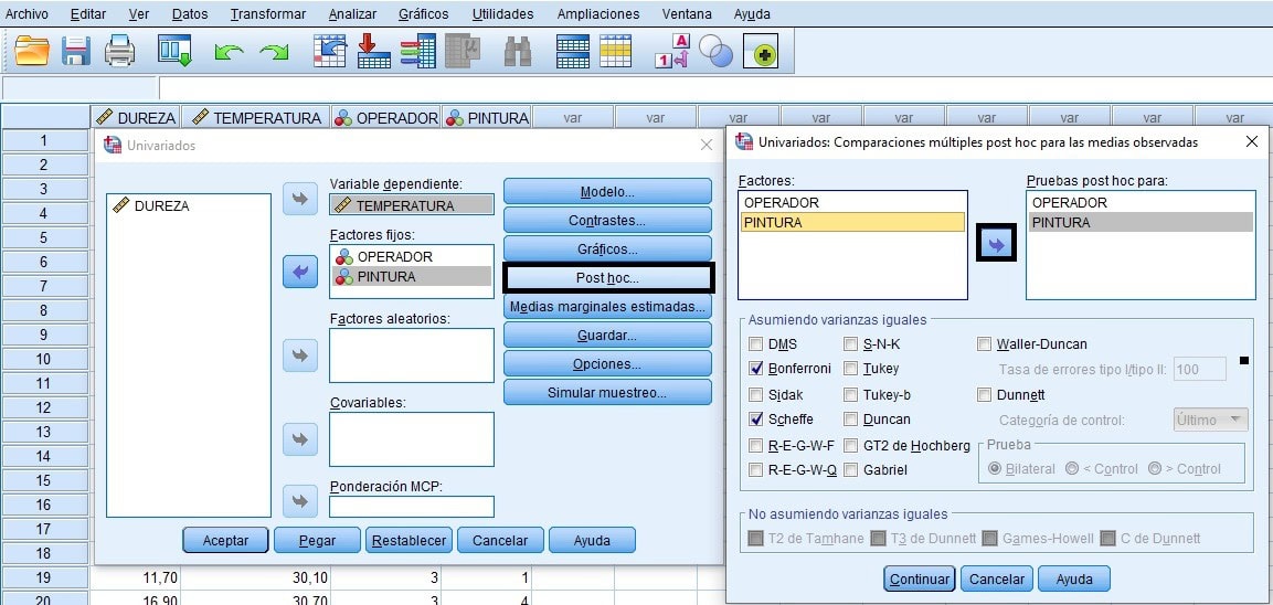 Comandos de menu SPSS del ANOVA con 2 FACTORES