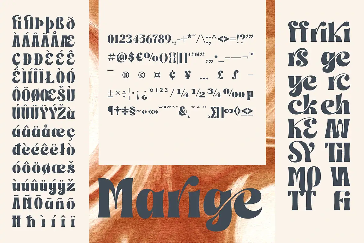 Marige display typeface is a family of 9 weights that make it easy to create visual typography designs ranging from thin to black