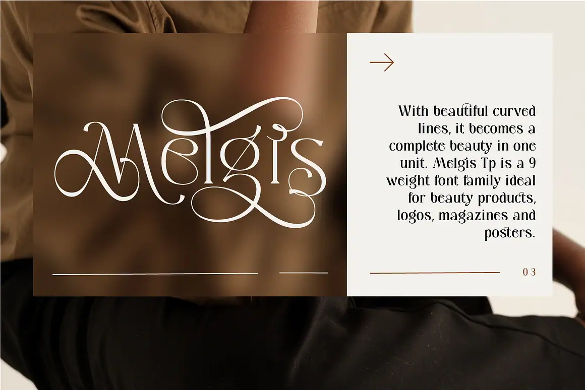 Download Melgis Tp, a premium beauty serif font by AuthenType. Perfect for logos, magazines, and branding.