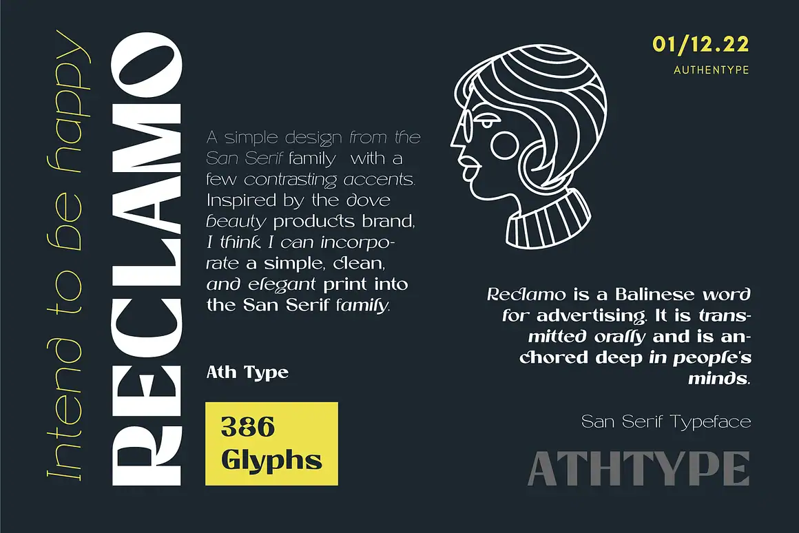 Reclamo - 18 San Serif Font A simple design from the San Serif family with a few contrasting accents.