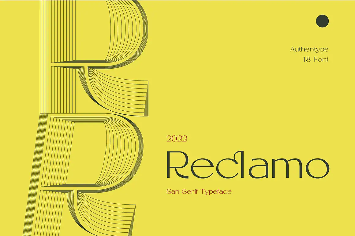Reclamo - 18 San Serif Font A simple design from the San Serif family with a few contrasting accents.