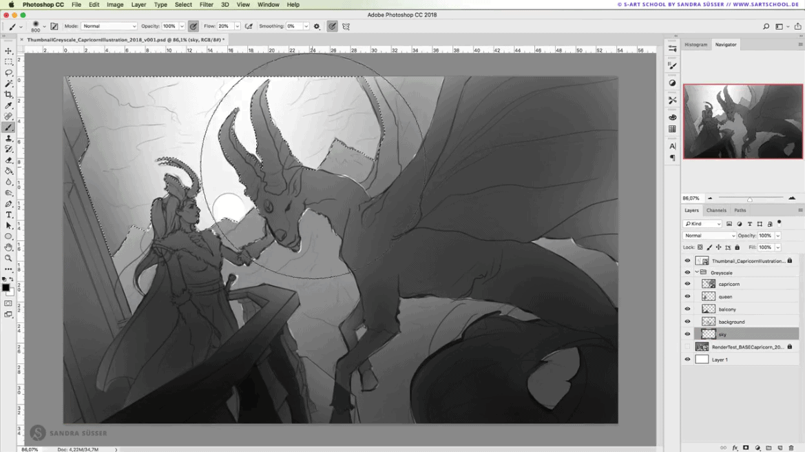 Graustufen Thumbnail Schritt zu Steinbock Illustration