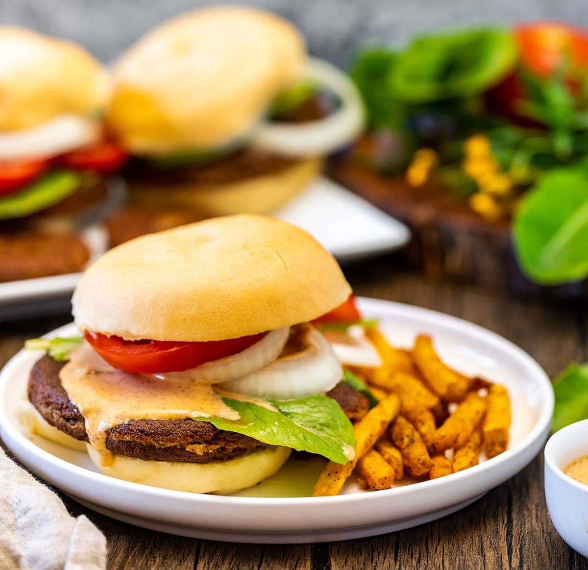 homemade vegan burger straight on