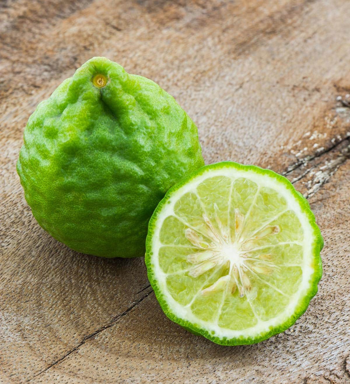 kaffir lime on wooden background
