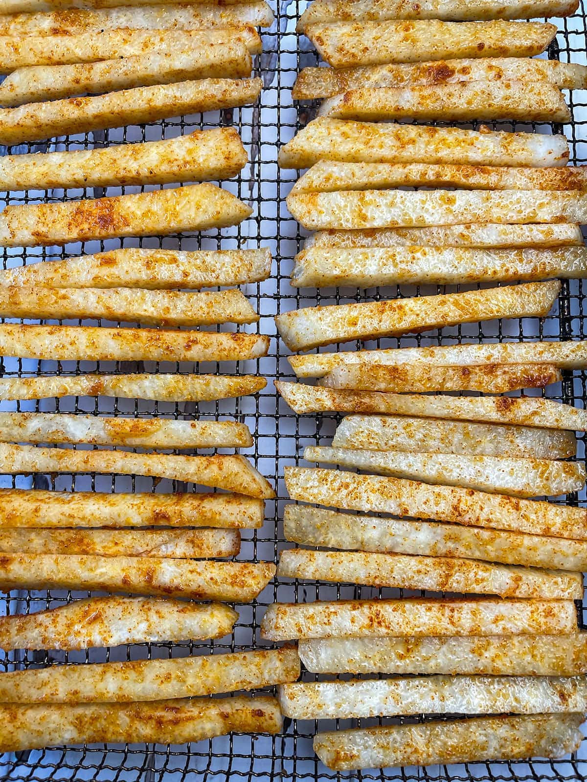 jicama fries on air fryer basket
