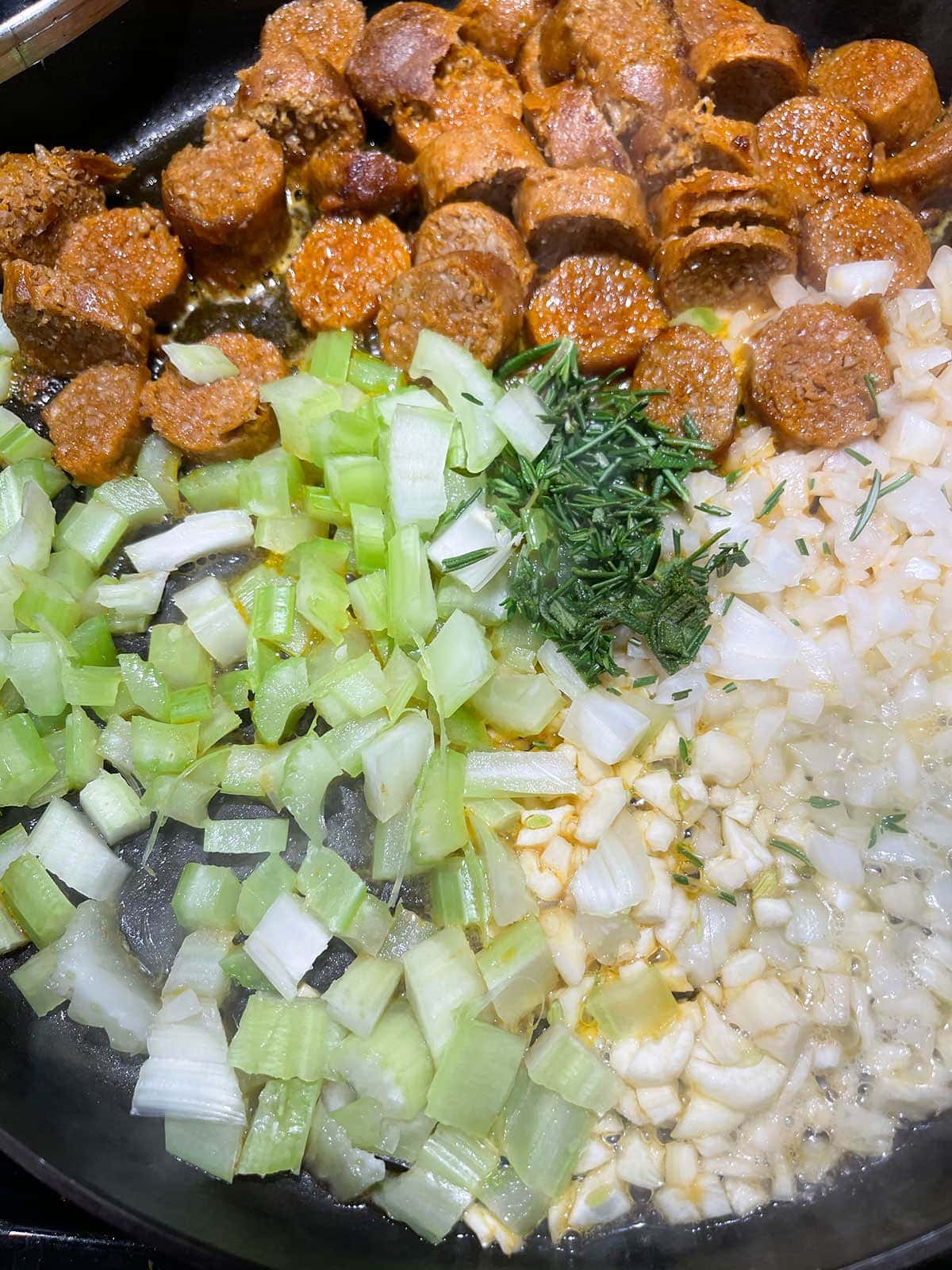 saute veggies in skillet