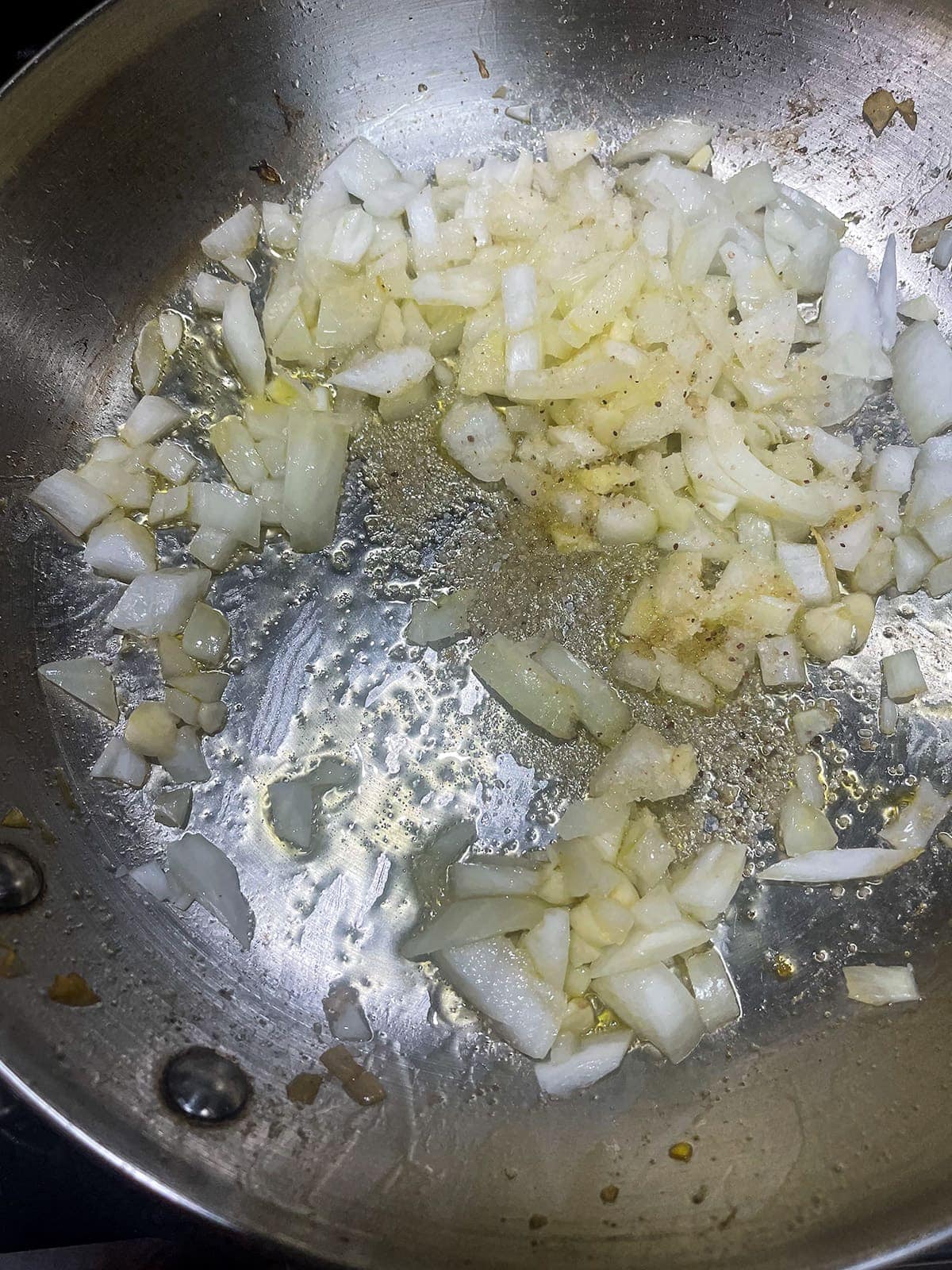 Sauteed onion in a large skillet