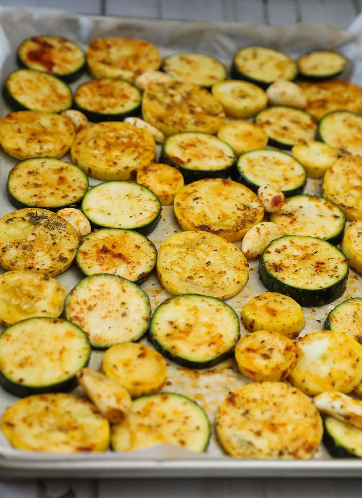 Zucchini yellow squash on baking tray