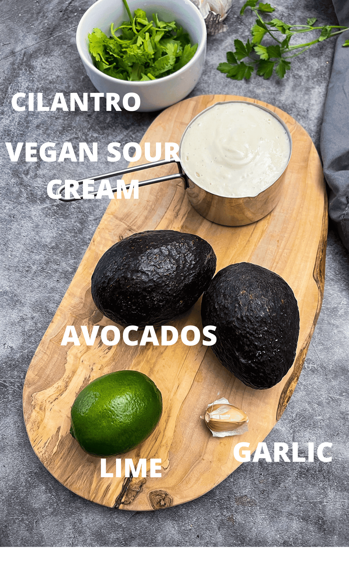 Ingredients for avocado lime crema