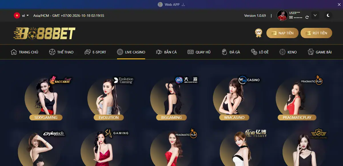 Bo88 Casino: 18 sảnh live, bàn nào hợp với ai và cách vào bàn từng bước 1 Mục Live Casino của Bo88 Casino với các ô sảnh SexyGaming, Evolution, BigGaming, WMCasino, PragmaticPlay, Playtech, SA Gaming, YeeBet, Dream Gaming