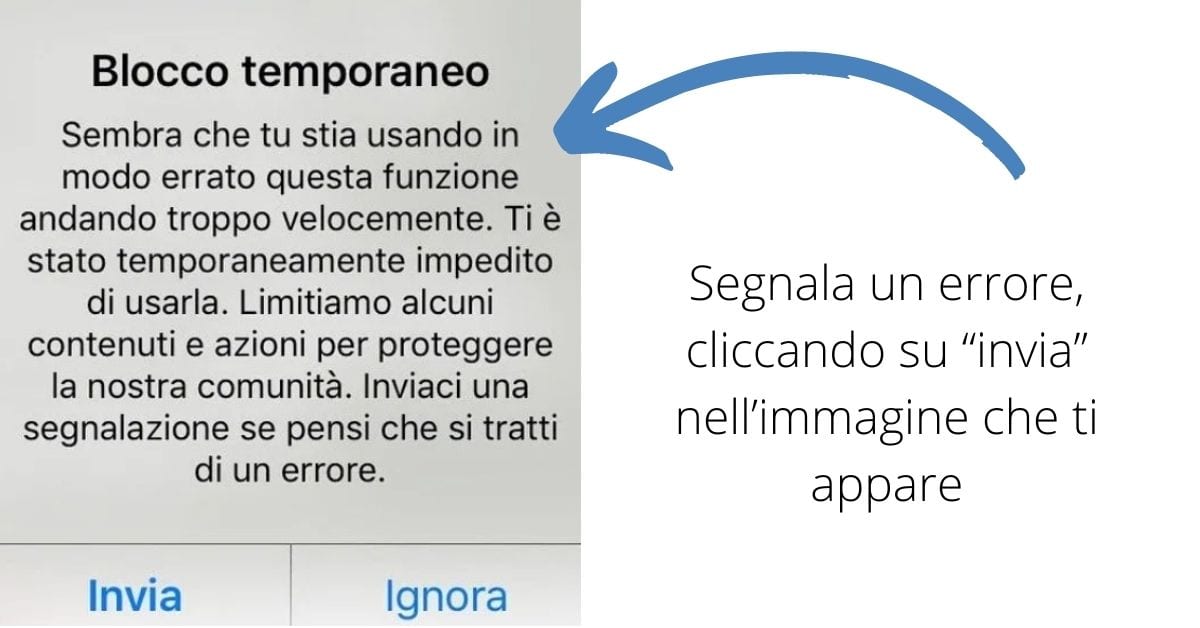 Segnala un errore ainstagram, cliccando su “invia” nell’immagine che ti appare