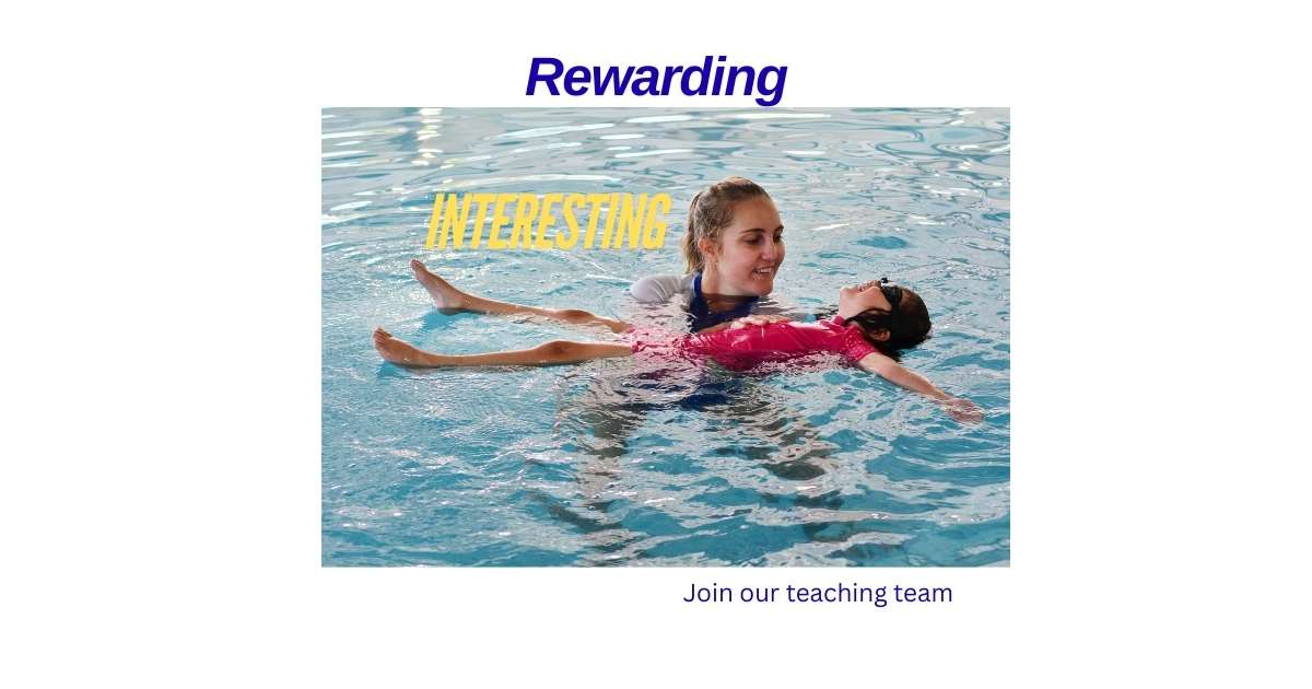 Happy swimming teacher helping a child in a pool to learn to float in Wimbledon